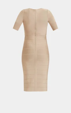 Dresses-Hervé Léger ASYMMETRIC STRAPPY ICON DRESS TAUPE