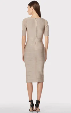 Dresses-Hervé Léger ASYMMETRIC STRAPPY ICON DRESS TAUPE