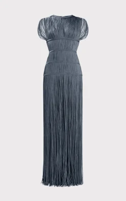 Dresses|Gowns-Hervé Léger BANDED FRINGE GOWN CHARCOAL