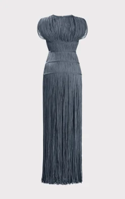 Dresses|Gowns-Hervé Léger BANDED FRINGE GOWN CHARCOAL