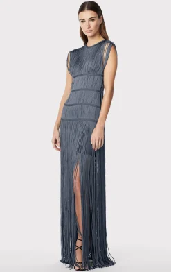 Dresses|Gowns-Hervé Léger BANDED FRINGE GOWN CHARCOAL