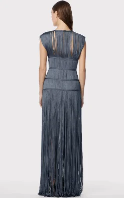 Dresses|Gowns-Hervé Léger BANDED FRINGE GOWN CHARCOAL