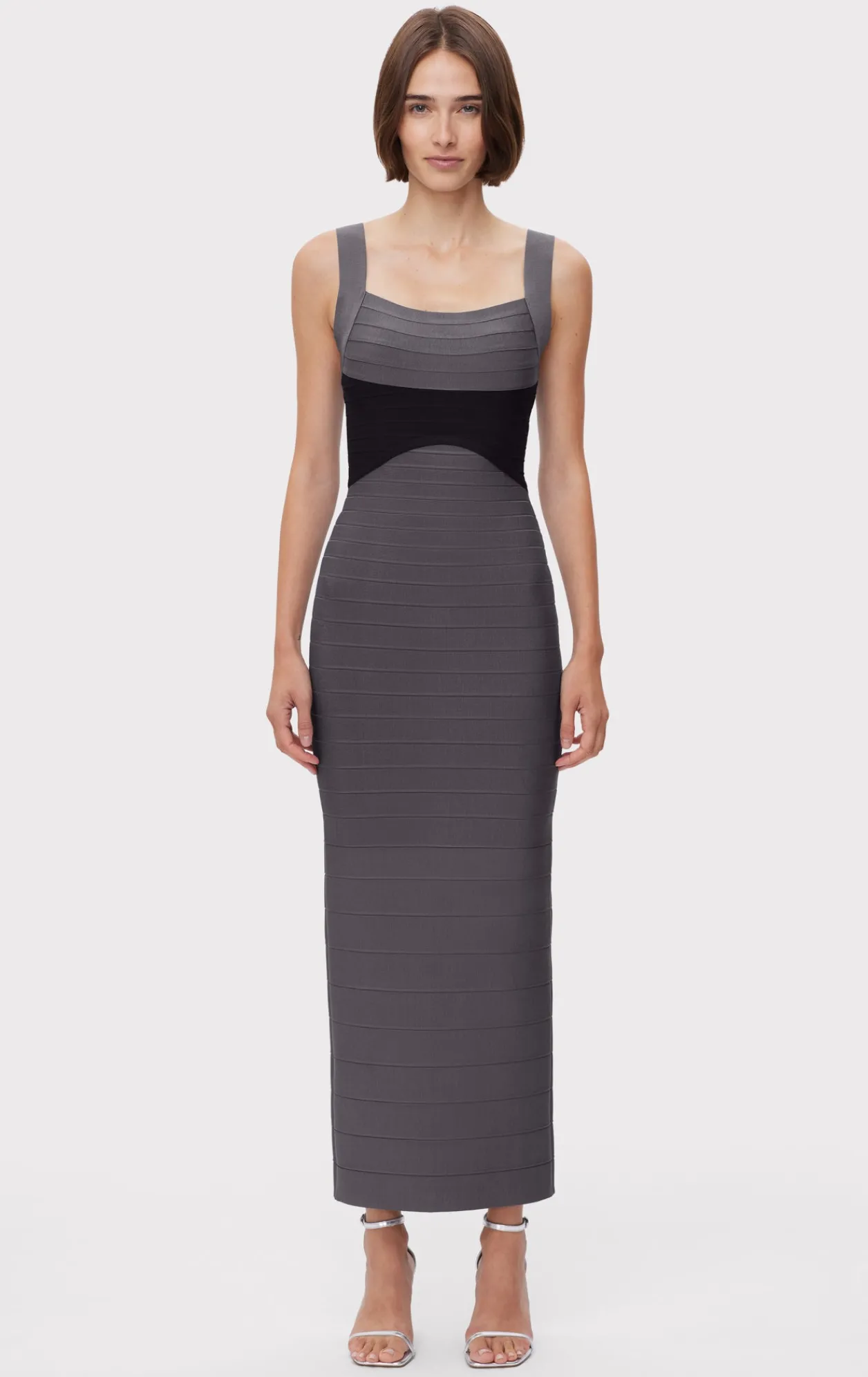 Dresses|Gowns-Hervé Léger COLORBLOCKED BANDAGE GOWN IRON BLACK