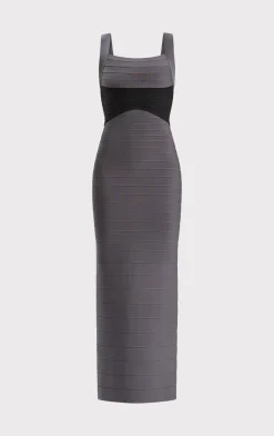Dresses|Gowns-Hervé Léger COLORBLOCKED BANDAGE GOWN IRON BLACK