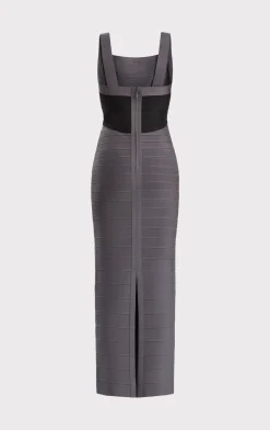 Dresses|Gowns-Hervé Léger COLORBLOCKED BANDAGE GOWN IRON BLACK