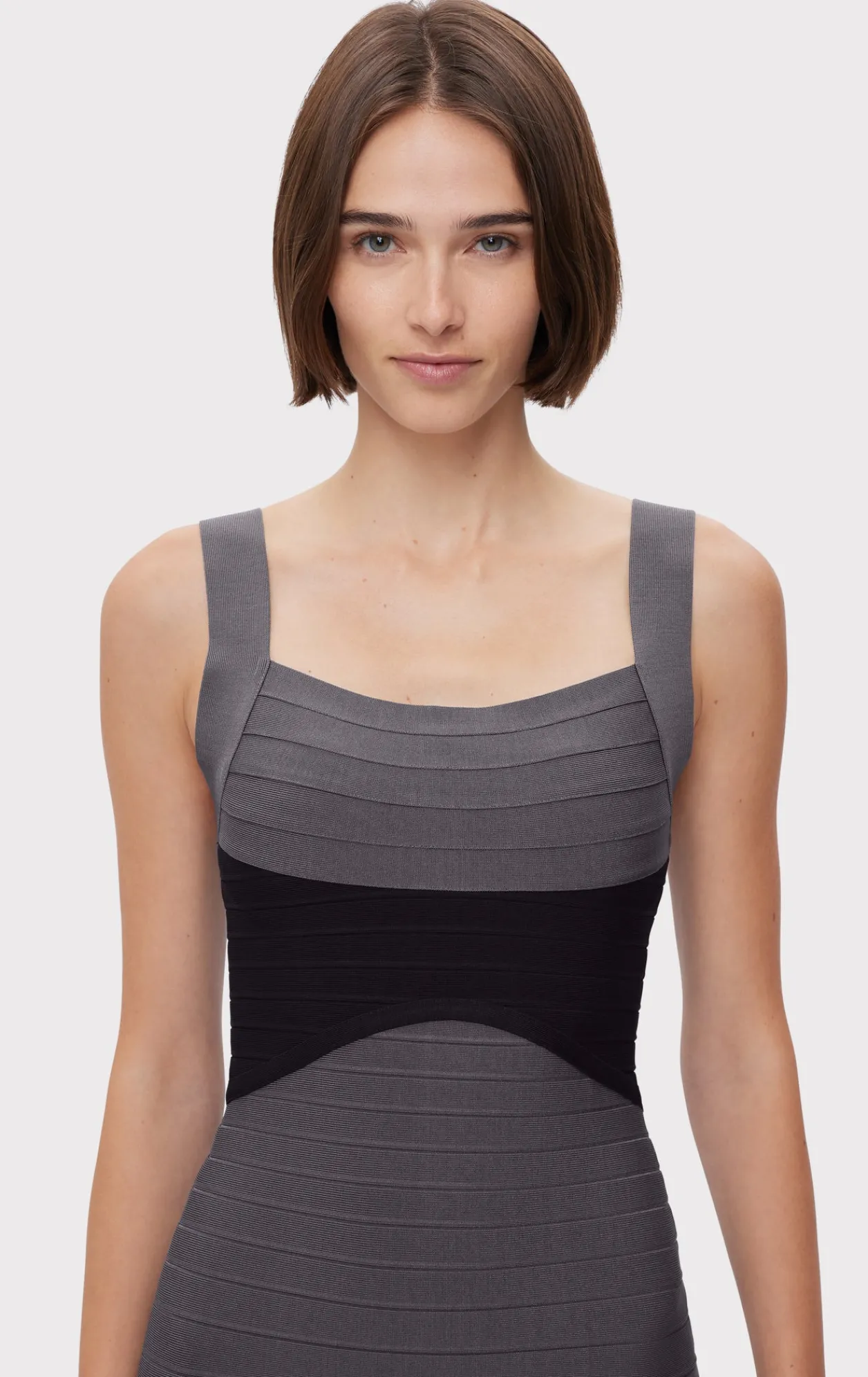 Dresses|Gowns-Hervé Léger COLORBLOCKED BANDAGE GOWN IRON BLACK