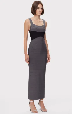 Dresses|Gowns-Hervé Léger COLORBLOCKED BANDAGE GOWN IRON BLACK