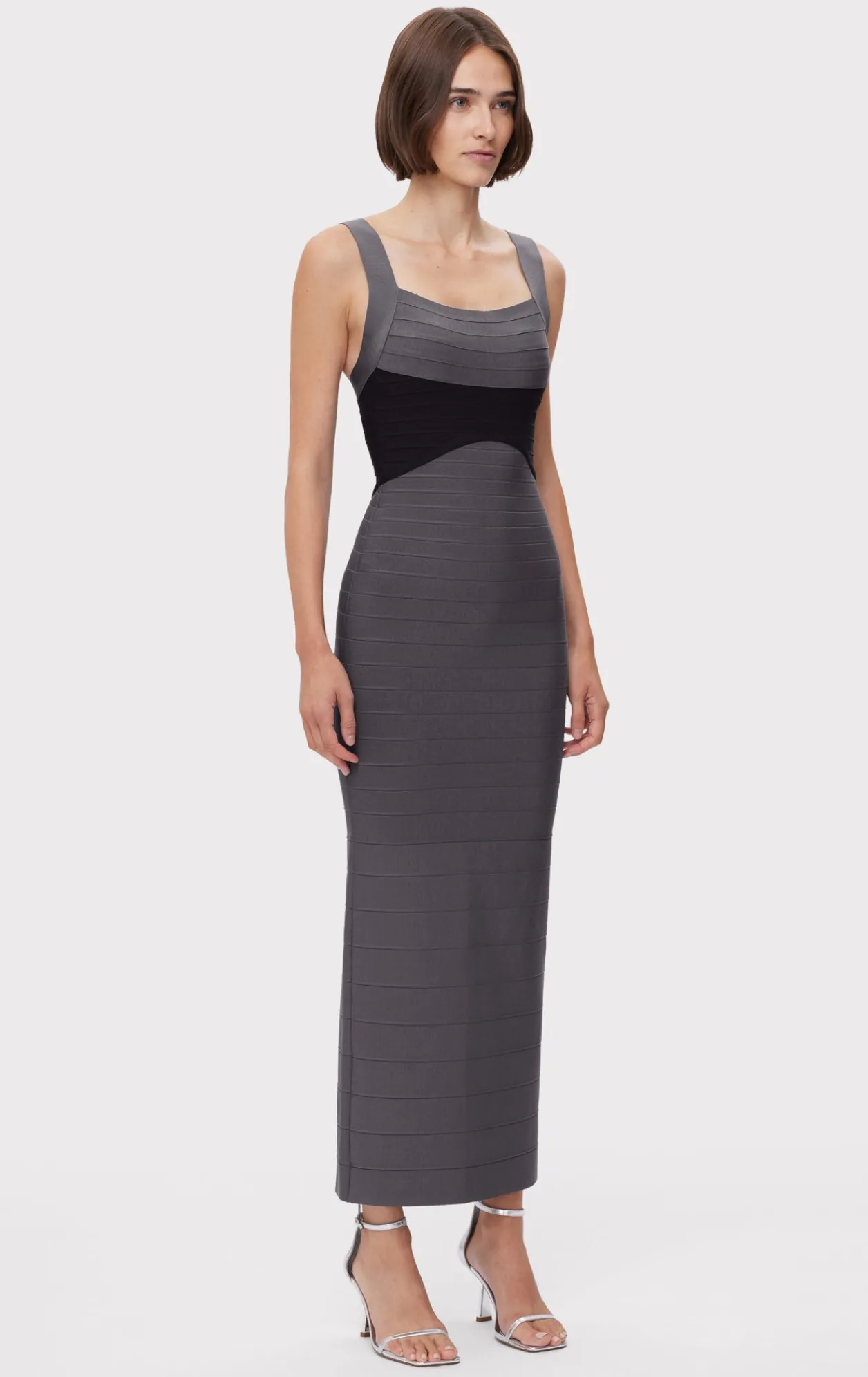 Dresses|Gowns-Hervé Léger COLORBLOCKED BANDAGE GOWN IRON BLACK