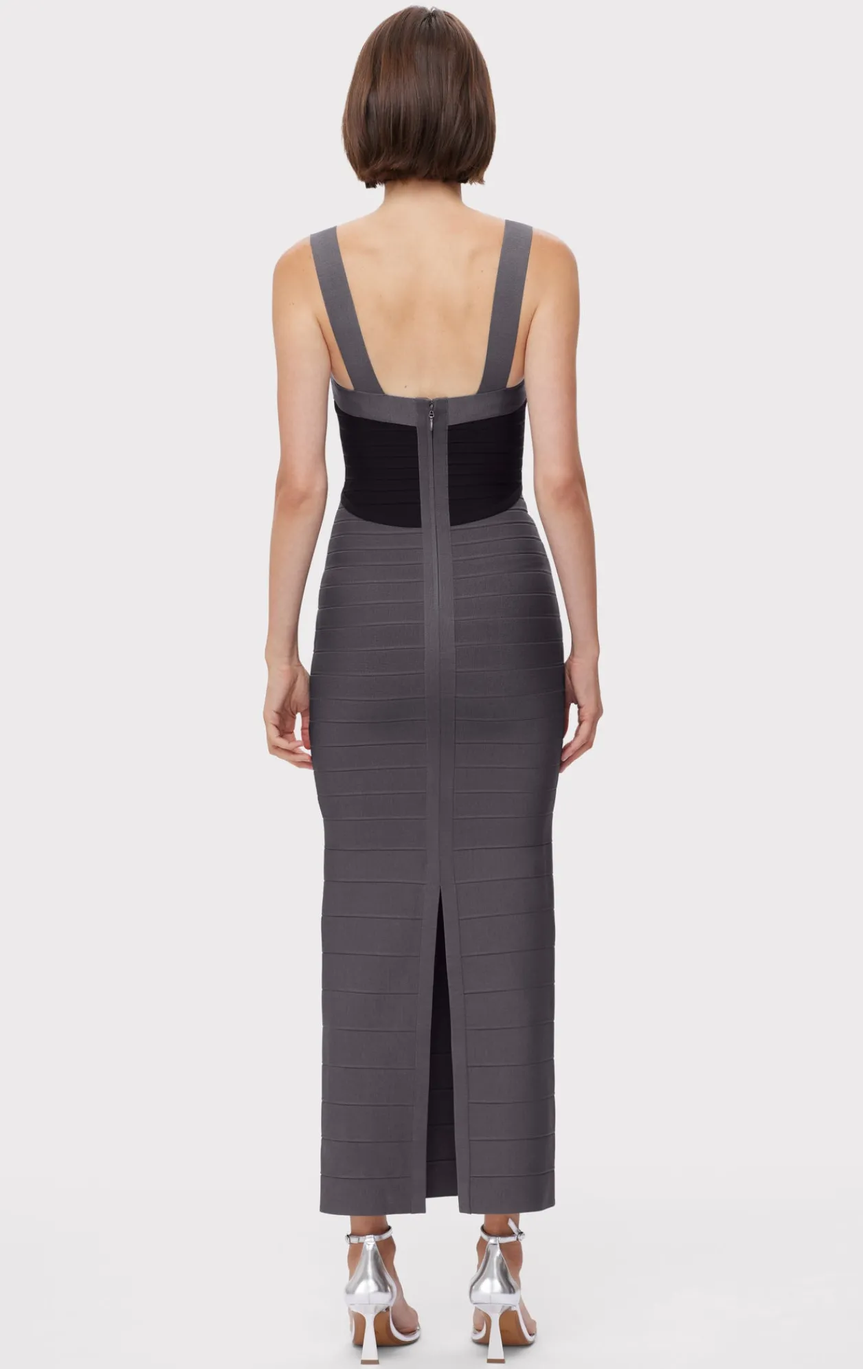 Dresses|Gowns-Hervé Léger COLORBLOCKED BANDAGE GOWN IRON BLACK