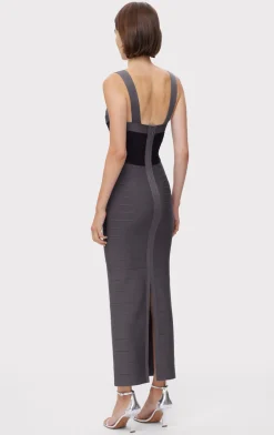 Dresses|Gowns-Hervé Léger COLORBLOCKED BANDAGE GOWN IRON BLACK