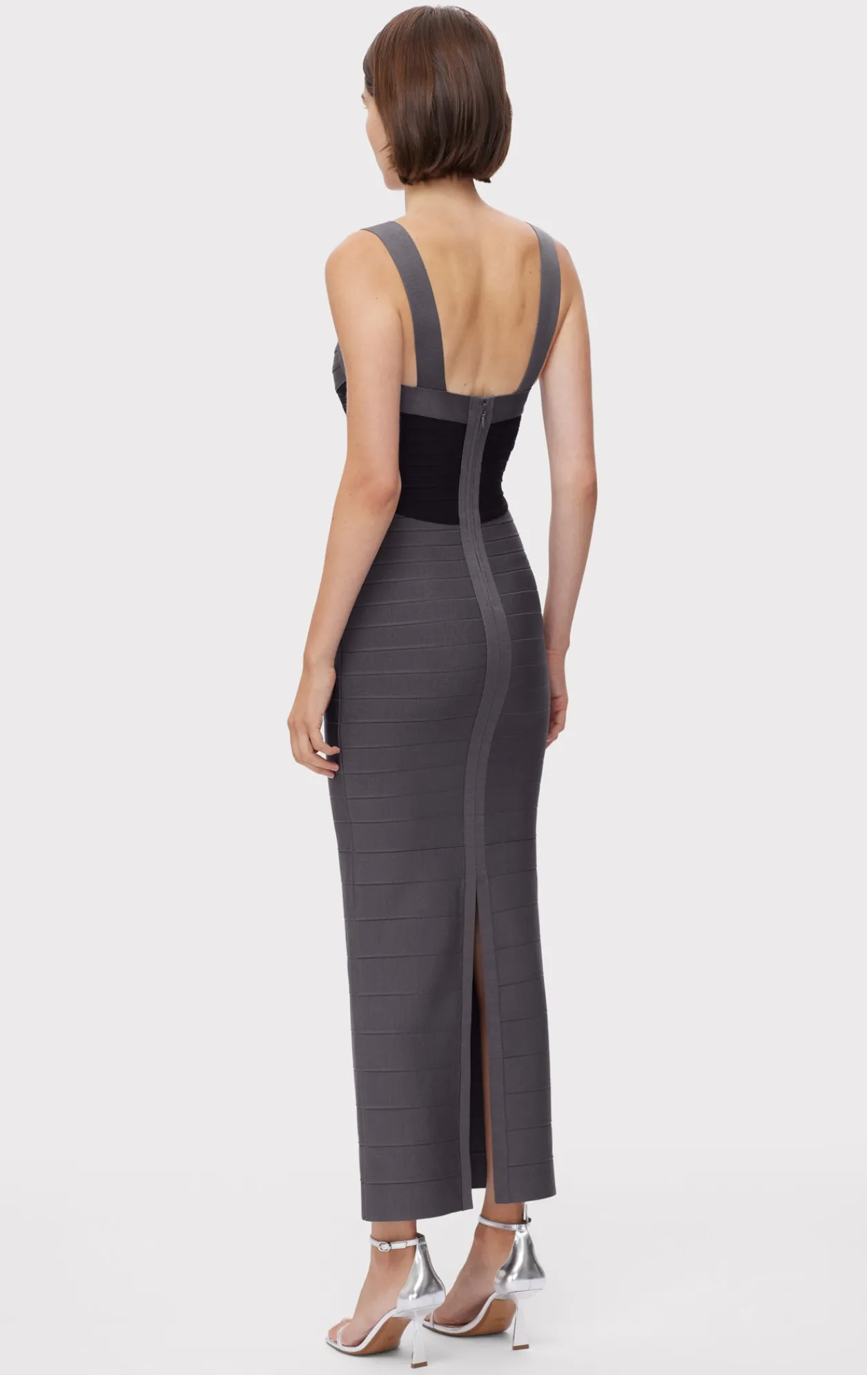 Dresses|Gowns-Hervé Léger COLORBLOCKED BANDAGE GOWN IRON BLACK