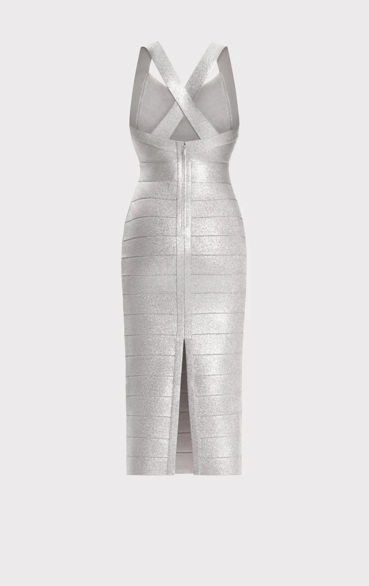 Dresses-Hervé Léger DISCO KNIT FRINGE MIDI DRESS METALLIC SILVER