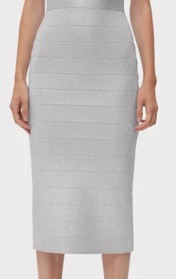 Dresses-Hervé Léger DISCO KNIT FRINGE MIDI DRESS METALLIC SILVER