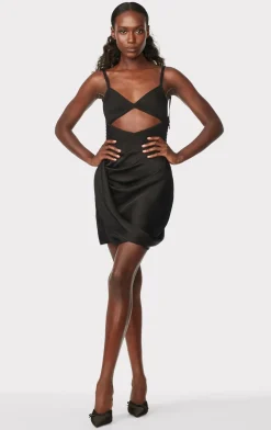 Dresses-Hervé Léger DRAPED CUTOUT MINI DRESS BLACK