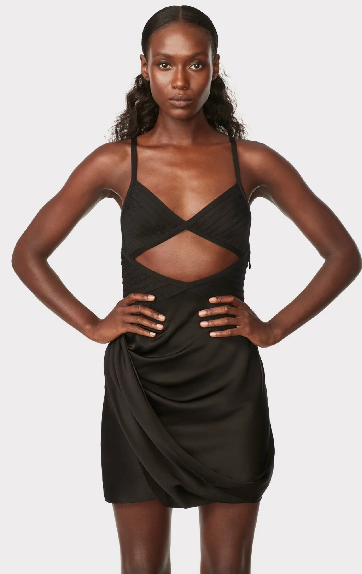 Dresses-Hervé Léger DRAPED CUTOUT MINI DRESS BLACK