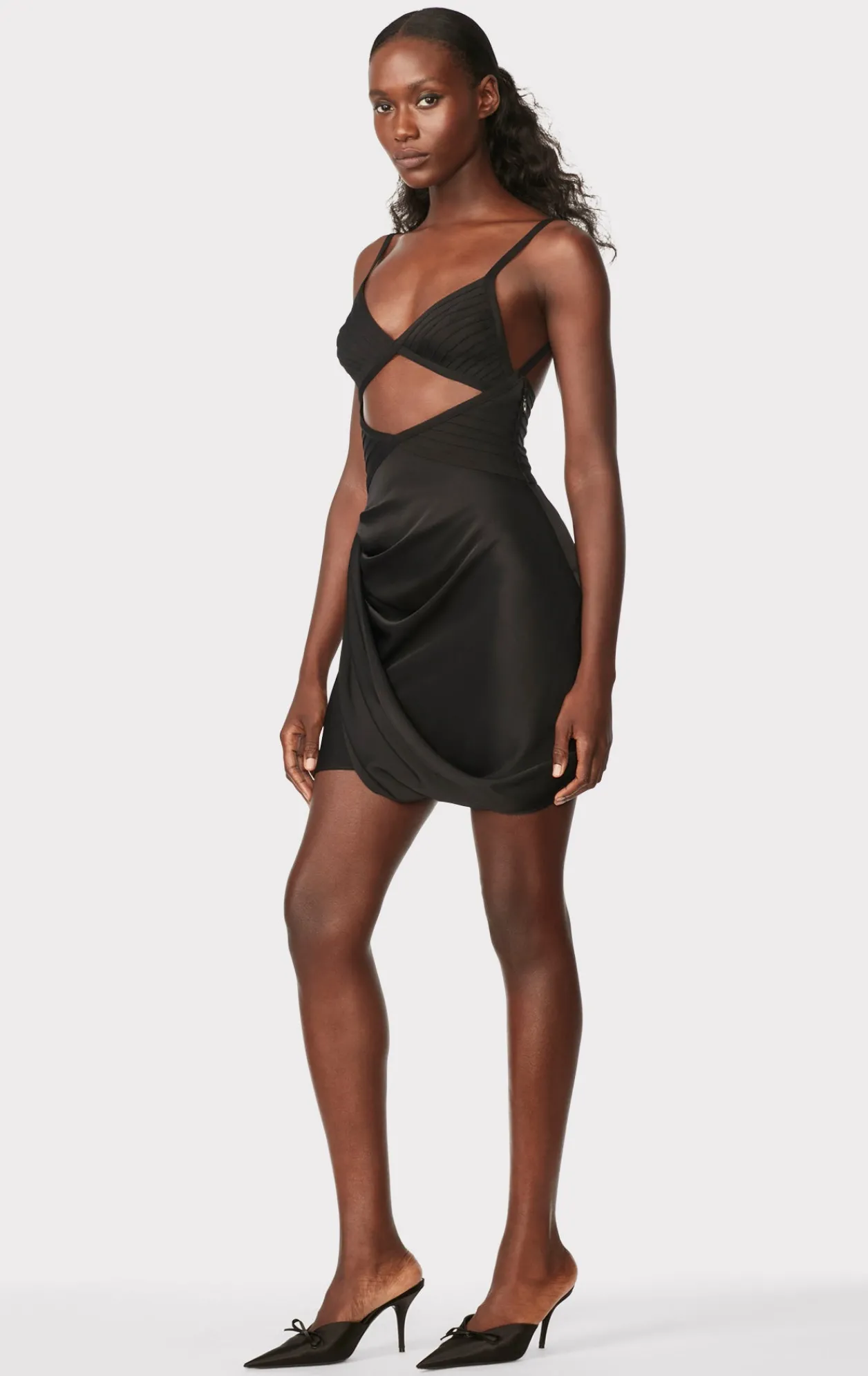 Dresses-Hervé Léger DRAPED CUTOUT MINI DRESS BLACK