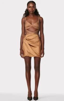 Dresses-Hervé Léger DRAPED CUTOUT MINI DRESS HONEY