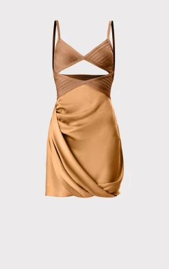 Dresses-Hervé Léger DRAPED CUTOUT MINI DRESS HONEY
