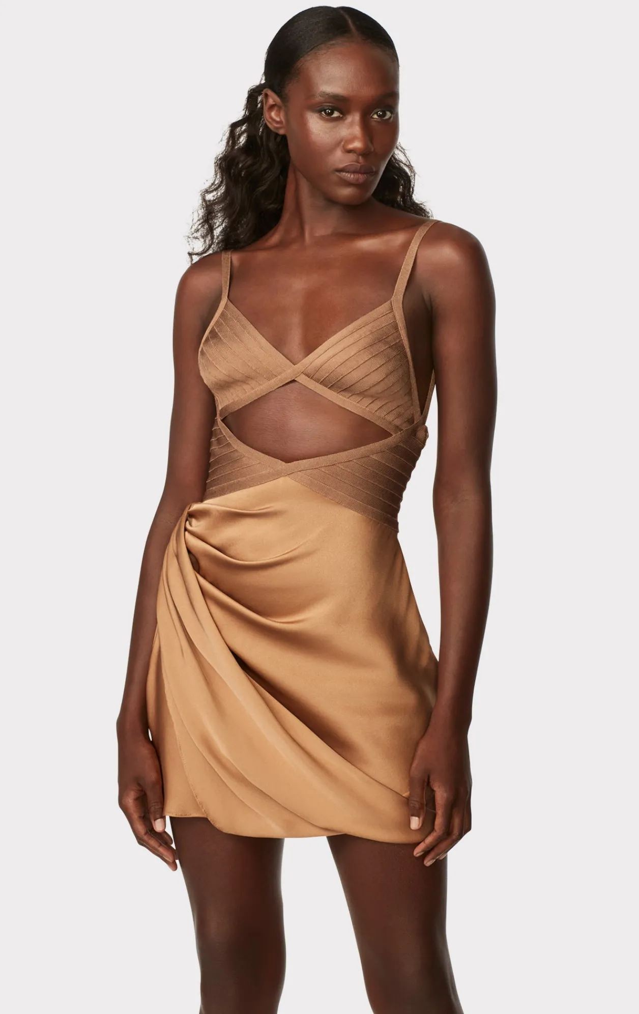 Dresses-Hervé Léger DRAPED CUTOUT MINI DRESS HONEY
