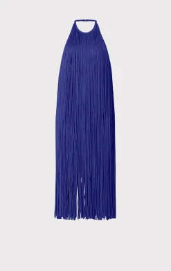 Dresses-Hervé Léger FRINGED HALTER MIDI DRESS IRIS