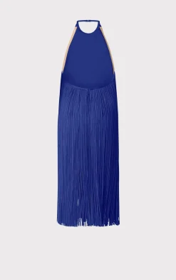 Dresses-Hervé Léger FRINGED HALTER MIDI DRESS IRIS