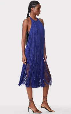 Dresses-Hervé Léger FRINGED HALTER MIDI DRESS IRIS
