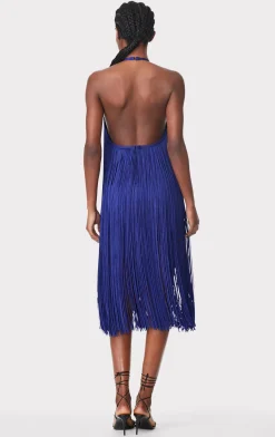 Dresses-Hervé Léger FRINGED HALTER MIDI DRESS IRIS