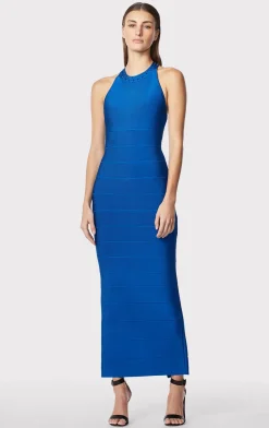 Dresses|Gowns-Hervé Léger HALTER CRYSTAL GOWN BRIGHT BLUE