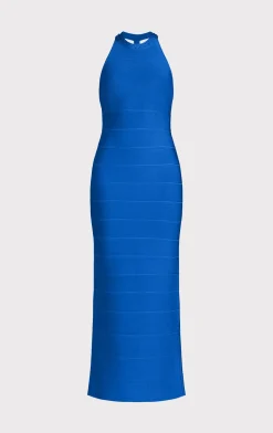 Dresses|Gowns-Hervé Léger HALTER CRYSTAL GOWN BRIGHT BLUE