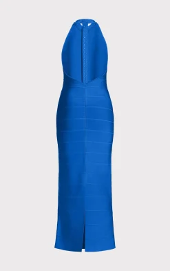 Dresses|Gowns-Hervé Léger HALTER CRYSTAL GOWN BRIGHT BLUE