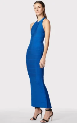 Dresses|Gowns-Hervé Léger HALTER CRYSTAL GOWN BRIGHT BLUE