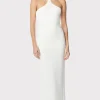 Gowns-Hervé Léger HALTER OTTOMAN GOWN W/ CRYSTAL TRIM ALABASTER