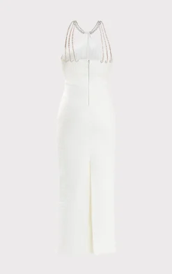 Gowns-Hervé Léger HALTER OTTOMAN GOWN W/ CRYSTAL TRIM ALABASTER