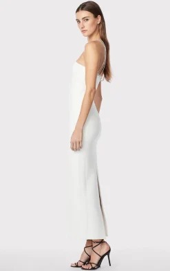 Gowns-Hervé Léger HALTER OTTOMAN GOWN W/ CRYSTAL TRIM ALABASTER