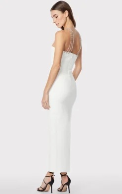 Gowns-Hervé Léger HALTER OTTOMAN GOWN W/ CRYSTAL TRIM ALABASTER