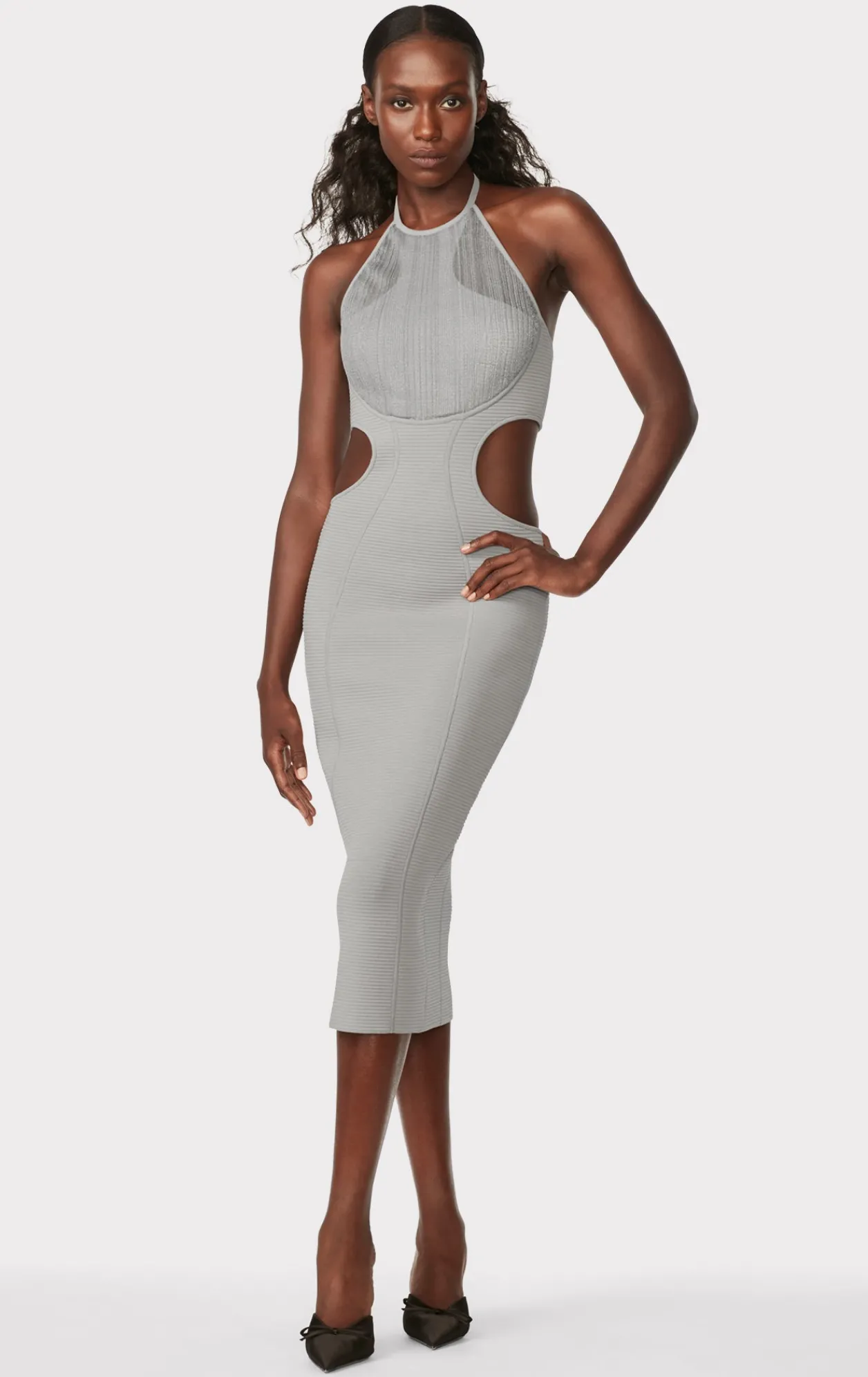Dresses-Hervé Léger HERVÉ LÉGER X LAW ROACH DAYA Sheer Layered Midi Dress Ash