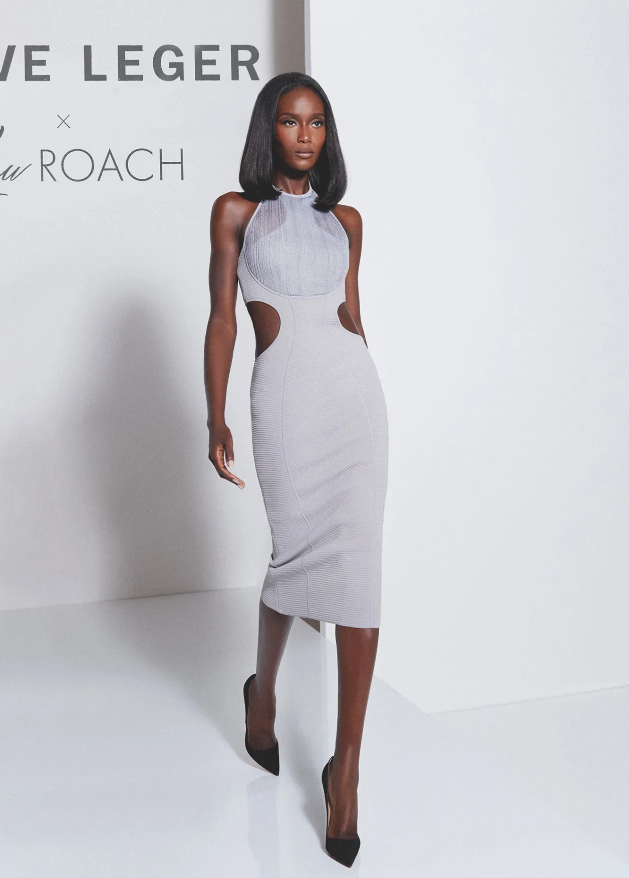 Dresses-Hervé Léger HERVÉ LÉGER X LAW ROACH DAYA Sheer Layered Midi Dress Ash