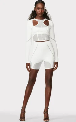 Separates-Hervé Léger HERVÉ LÉGER X LAW ROACH SEAMED BIKE SHORTS ALABASTER