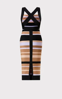 Dresses-Hervé Léger HERVÉ LÉGER X LAW ROACH STRIPED BANDAGE MIDI DRESS HONEY MULTI