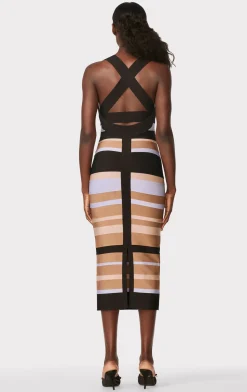 Dresses-Hervé Léger HERVÉ LÉGER X LAW ROACH STRIPED BANDAGE MIDI DRESS HONEY MULTI