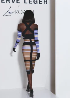 Dresses-Hervé Léger HERVÉ LÉGER X LAW ROACH STRIPED BANDAGE MIDI DRESS HONEY MULTI