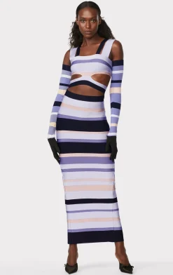 Dresses|Gowns-Hervé Léger HERVÉ LÉGER X LAW ROACH STRIPED BANDAGE CUTOUT GOWN Lavender Multi