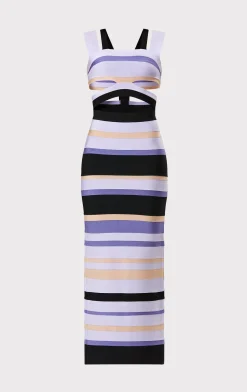 Dresses|Gowns-Hervé Léger HERVÉ LÉGER X LAW ROACH STRIPED BANDAGE CUTOUT GOWN Lavender Multi