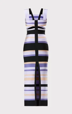 Dresses|Gowns-Hervé Léger HERVÉ LÉGER X LAW ROACH STRIPED BANDAGE CUTOUT GOWN Lavender Multi