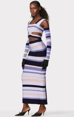 Dresses|Gowns-Hervé Léger HERVÉ LÉGER X LAW ROACH STRIPED BANDAGE CUTOUT GOWN Lavender Multi