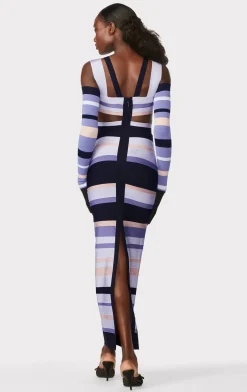 Dresses|Gowns-Hervé Léger HERVÉ LÉGER X LAW ROACH STRIPED BANDAGE CUTOUT GOWN Lavender Multi