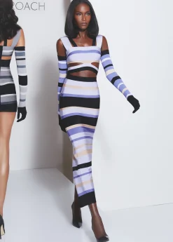 Dresses|Gowns-Hervé Léger HERVÉ LÉGER X LAW ROACH STRIPED BANDAGE CUTOUT GOWN Lavender Multi