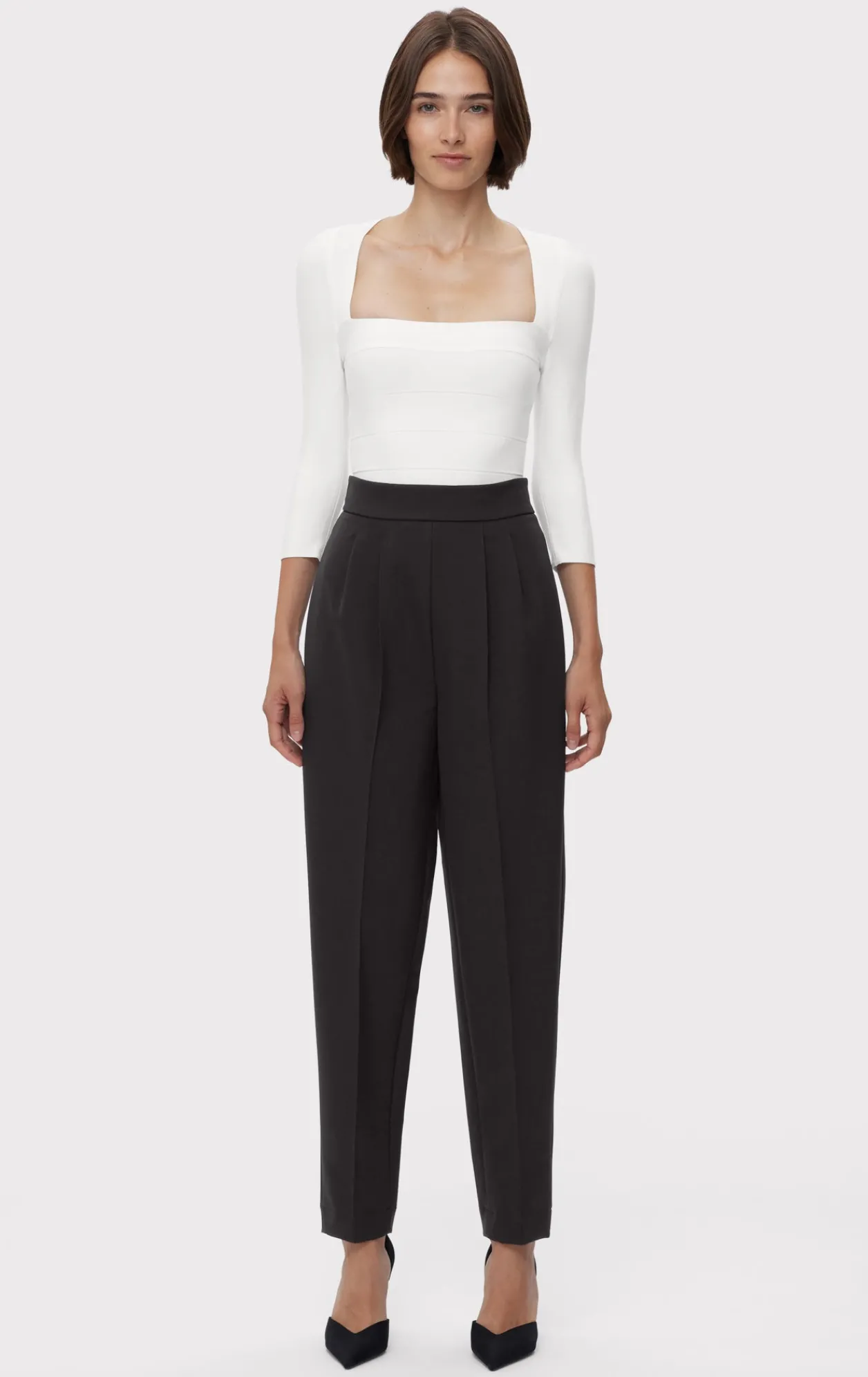 Separates|Bottoms-Hervé Léger HIGH WAIST PLEATED TAPERED PANTS BLACK