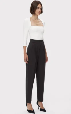 Separates|Bottoms-Hervé Léger HIGH WAIST PLEATED TAPERED PANTS BLACK