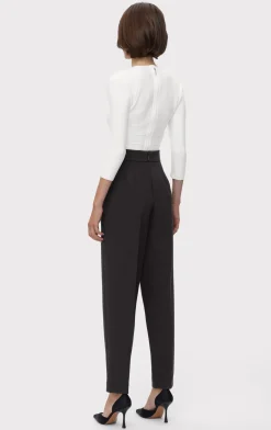 Separates|Bottoms-Hervé Léger HIGH WAIST PLEATED TAPERED PANTS BLACK